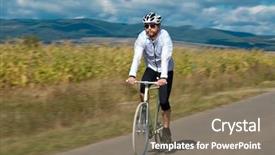  Presentation with cyclist - Amazing presentation theme having mead - natural view with cyclist going backdrop and a violet colored foreground