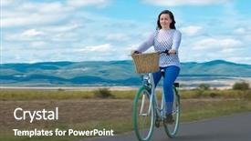  Presentation with autumn view autumn nature - Cool new theme with mead - natural view with cyclist going backdrop and a tawny brown colored foreground