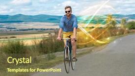  Presentation with triathlon professional cyclist man cycling - PPT theme consisting of mead - young cyclist riding bicycle background and a  colored foreground