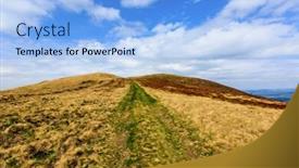  Presentation with meadow - Beautiful presentation theme featuring meadow in mountains under nice clouds in blue sky backdrop and a light blue colored foreground