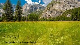  Presentation with yosemite - Beautiful PPT theme featuring meadow-in-yosemite-national-park backdrop and a gold colored foreground