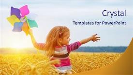  Presentation with holding hands - Colorful slide deck enhanced with meadow on sun with wind backdrop and a sky blue colored foreground