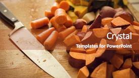 Presentation with root - Slide deck with meal - chopped root vegetables background and a crimson colored foreground