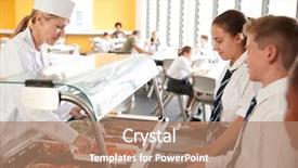  Presentation with canteen - Slide deck featuring meal - high school students wearing uniform background and a coral colored foreground