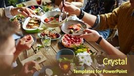  Presentation with dining table - PPT layouts consisting of meal - people sitting at dining table background and a tawny brown colored foreground