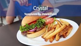  Presentation with french fries - Slide deck featuring meal at an outdoor cafe background and a  colored foreground
