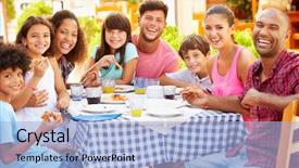  Presentation with families - Theme enhanced with meal at outdoor restaurant together background and a light blue colored foreground