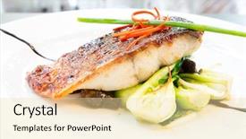  Presentation with grilled - Theme enhanced with meal fish - grilled barramundi steak with sweet background and a blonde colored foreground