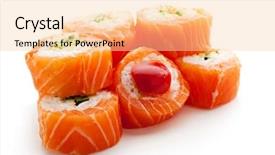 Presentation with roll - Cool new presentation theme with meal fish - maki sushi - roll made backdrop and a  colored foreground