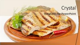  Presentation with rustic herbs on wood - Slide set enhanced with meal fish - portion of grilled carp fillets background and a lemonade colored foreground