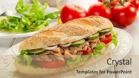  Presentation with fish tuna - Presentation consisting of meal fish - tuna sandwich background and a coral colored foreground