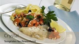  Presentation with grilled - Slide deck with meal-from-grilled-pollock-tagliatelle background and a coral colored foreground