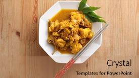  Presentation with wooden - Beautiful slides featuring meal nusantara - delicious tumeric chichen backdrop and a coral colored foreground