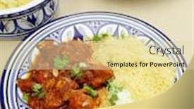  Presentation with couscous - PPT layouts consisting of meal of chicken tagine stew in a spicy nutty tomato sauce served with couscous and yoghurt background and a lemonade colored foreground