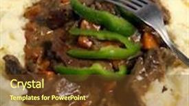  Presentation with liver - Presentation with meal of lamb's liver and onion stew actually a stroganoff with diced carrots served on a bed of creamed potato background and a tawny brown colored foreground