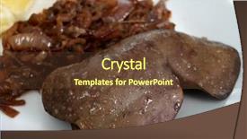  Presentation with liver - Colorful presentation enhanced with meal of lamb's liver and caramelised onions close-up backdrop and a tawny brown colored foreground