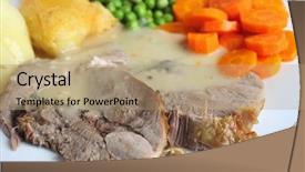  Presentation with carrots - Cool new presentation theme with meal of roast lamb with roasted potatoes boiled peas and boiled sliced carrots backdrop and a coral colored foreground