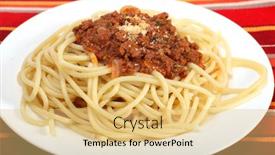  Presentation with spaghetti - PPT theme enhanced with meal of spaghetti bolognese ready to be eaten background and a yellow colored foreground