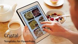  Presentation with meal planning - Presentation theme featuring meal planning - person at breakfast looking background and a coral colored foreground