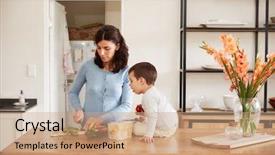  Presentation with meal planning - Presentation theme having meal planning - son helping mother to prepare background and a coral colored foreground