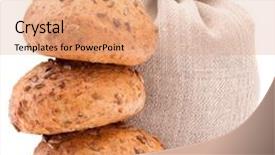  Presentation with bread life - Cool new theme with meal sack and bread rolls still life isolated on white background cutout backdrop and a coral colored foreground