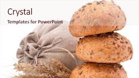  Presentation with bread life - PPT theme having meal sack bread rolls and ears bunch still life isolated on white background cutout background and a sky blue colored foreground