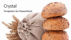  Presentation with bread life - Colorful presentation design enhanced with meal sack bread rolls and ears bunch still life isolated on white background cutout backdrop and a white colored foreground