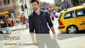  Presentation with walking young wild jaguar - Audience pleasing presentation theme consisting of mean people - casual young man walking backdrop and a soft green colored foreground