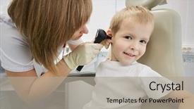  Presentation with medical smiling doctor - Colorful PPT layouts enhanced with meaning smiles - female doctor examines ear backdrop and a light gray colored foreground