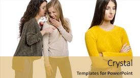 Presentation with teenagers - Amazing PPT layouts having meaning smiles - teenagers making gossip from other backdrop and a yellow colored foreground