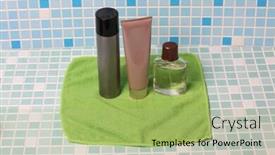  Presentation with hygiene - Beautiful PPT theme featuring means-of-hygiene-and-perfumery backdrop and a mint green colored foreground