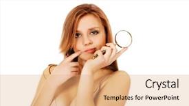  Presentation with magnifying glass - Presentation theme having measles - thinking teenage woman holding magnifying background and a  colored foreground