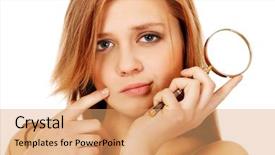  Presentation with magnifying glass - Beautiful theme featuring measles - thinking teenage woman holding magnifying backdrop and a coral colored foreground
