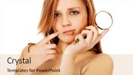  Presentation with magnifying glass - Amazing slides having measles - thinking teenage woman holding magnifying backdrop and a coral colored foreground