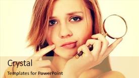  Presentation with magnifying glass - Audience pleasing slide set consisting of measles - thinking teenage woman holding magnifying backdrop and a  colored foreground