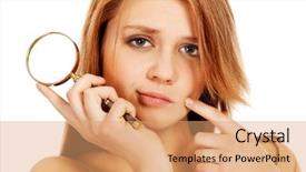  Presentation with magnifying glass - Audience pleasing PPT layouts consisting of measles - thinking teenage woman holding magnifying backdrop and a coral colored foreground
