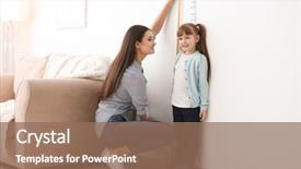  Presentation with height - Theme with measure - young woman measuring her daughter's background and a coral colored foreground