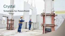  Presentation with construction work - Audience pleasing slide set consisting of measure area - construction works builders concreter joiners backdrop and a  colored foreground