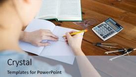  Presentation with learning - Cool new presentation theme with measure calculator - school education people and learning backdrop and a light blue colored foreground