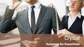  Presentation with measuring - Audience pleasing PPT theme consisting of tailoring - measuring sleeve backdrop and a red colored foreground