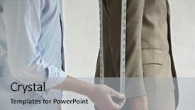  Presentation with black male female fashion - Beautiful presentation design featuring alteration - midsection of young male tailor backdrop and a light blue colored foreground