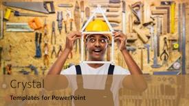  Presentation with building construction - PPT theme with measurement-construction-and-building-happy background and a coral colored foreground