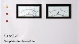  Presentation with voltmeter - PPT theme featuring measurement electrical - meter board with voltmeter amperemeter background and a  colored foreground