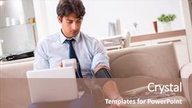  Presentation with measuring blood pressure in haitian - Theme with measurement gauge - man under stress measuring his background and a coral colored foreground