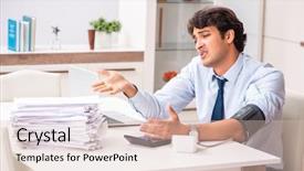  Presentation with blood pressure - Presentation design consisting of measurement gauge - man under stress measuring his background and a lemonade colored foreground