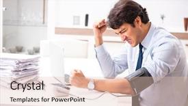  Presentation with measuring blood pressure in haitian - Slides enhanced with measurement gauge - man under stress measuring his background and a lemonade colored foreground