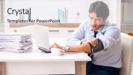  Presentation with blood pressure - Beautiful PPT theme featuring measurement gauge - man under stress measuring his backdrop and a white colored foreground
