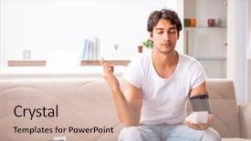  Presentation with blood pressure - Cool new presentation with measurement gauge - young man measuring blood pressure backdrop and a lemonade colored foreground