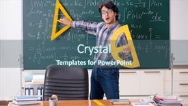  Presentation with math teacher - PPT theme with funny male math teacher in the classroom background and a coral colored foreground