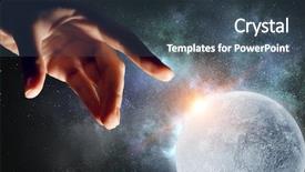  Presentation with knowledge - Slides enhanced with measurement knowledge - hand touching the moon background and a ocean colored foreground